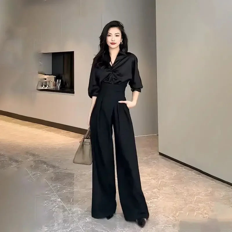 Black Design Wide-Leg Pants Women's Slimming Suit Pant Trousers
