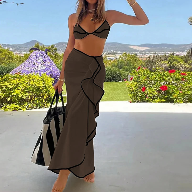Sexy 3 Pieces Bikini Set Micro Bikini Women Swimsuit Resort Beachwear Cover Up