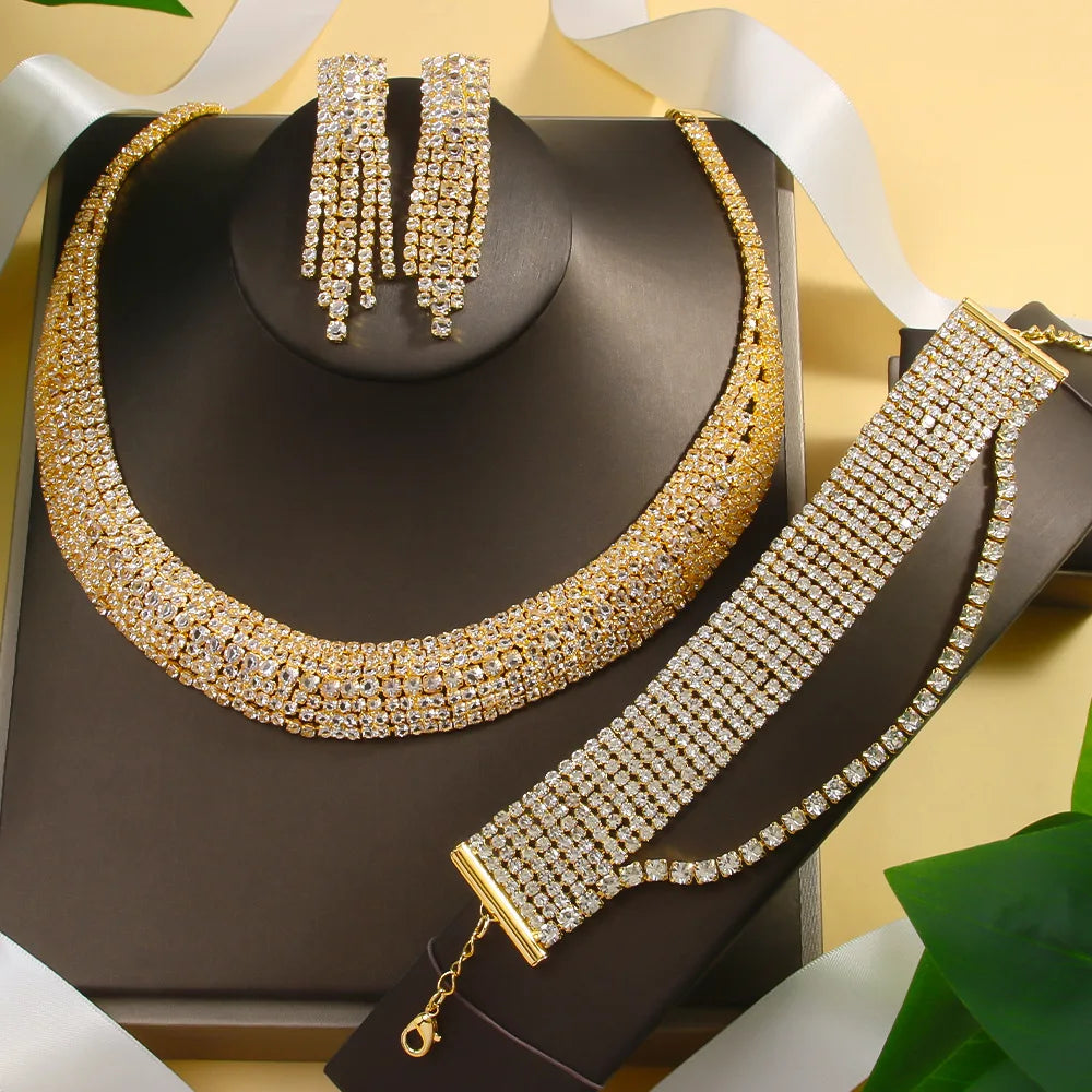 Multiple Rows Necklace Earrings and Bracelet Set for Women