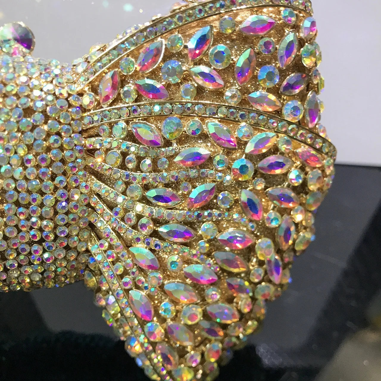 Rhinestone Green/Black Clutch Purse Bow Luxury Diamond Evening Clutches Wedding Bridal Bag