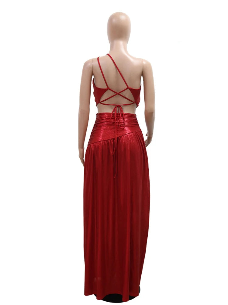 Cocktail Split Dress Women Sexy Metallic Golden Sleeveless Backless Evening Dress