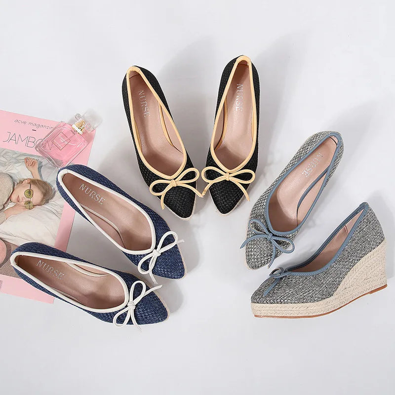 Women Bow Wedges Elegant Casual Woman Wedges