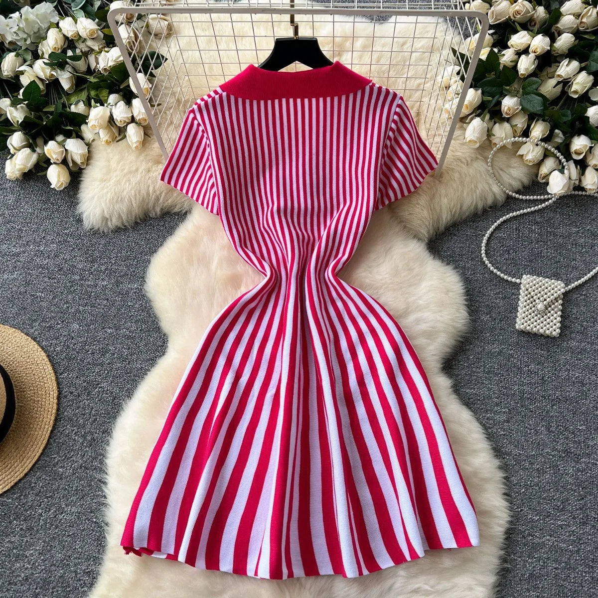 Sweater Striped Dress Knit Dresses Ruffles Party Casual Elegant Knitted Y2k Streetwear
