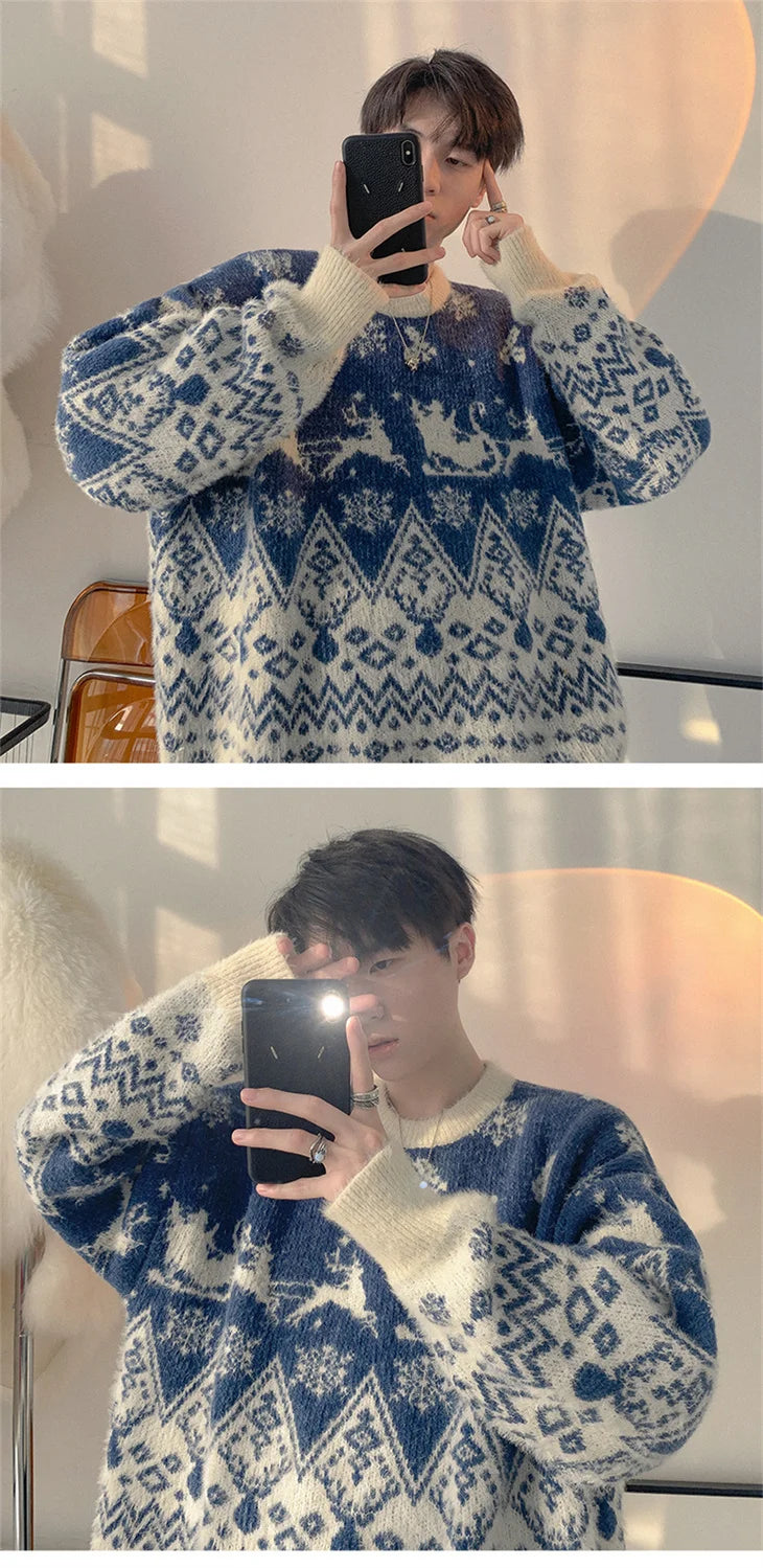 High Quality Plush Knitted Christmas Red Pullover Oversized Couple Sweater