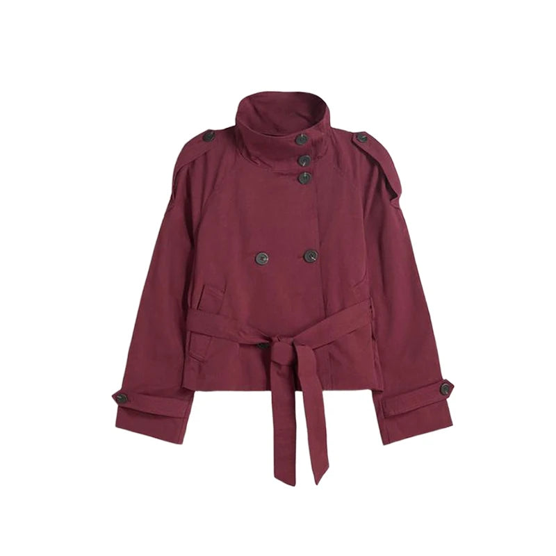 Vintage Women's Belted Jacket Coat Loose Fit Long Sleeve Button Down Coats