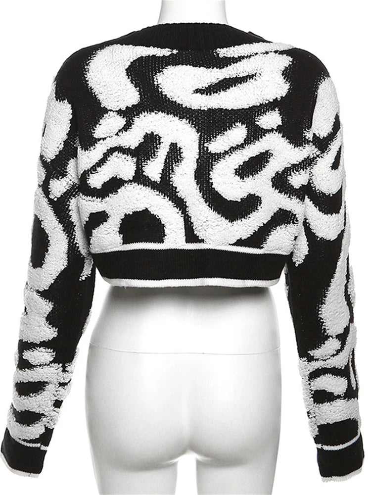 Women Bare Midriff Sweet Knitted Crop Cardigan Girls Fleece Patchwork Warm Button Sweater