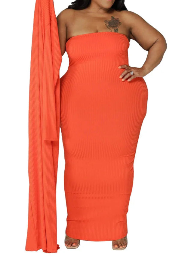 Plus Size Dress Sets 2 Piece Outfits Maxi Dress and Cover Coat Matching Suit