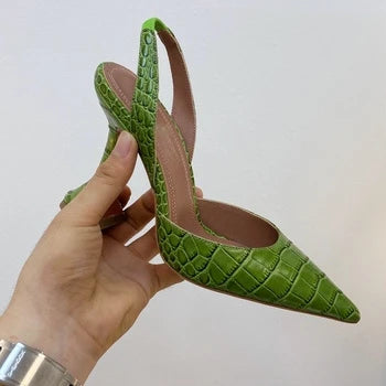 Wineglass with Crocodile Leather Pointed High Heel Shallow Mouth European Beauty Sandals