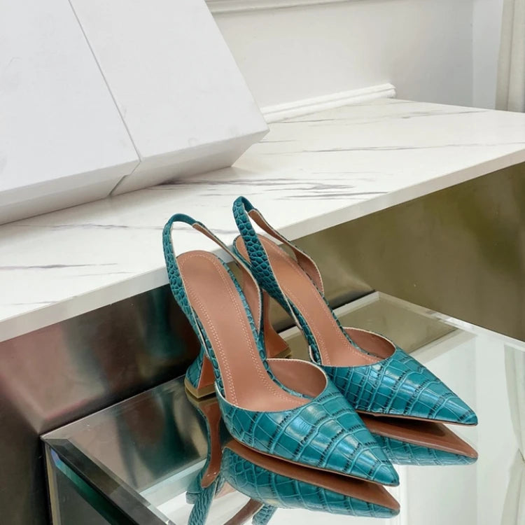 Wineglass with Crocodile Leather Pointed High Heel Shallow Mouth European Beauty Sandals