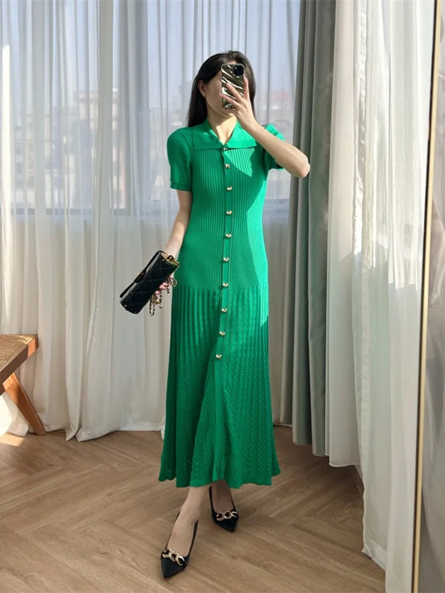 Maxi Knitted Bodycon Ruffle Ladies Green Sweater Dress