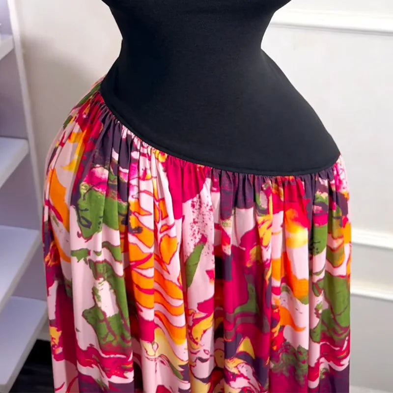 Sleeveless ashes Maxi Dress Printed Patchwork Tank Long Maxi Dress