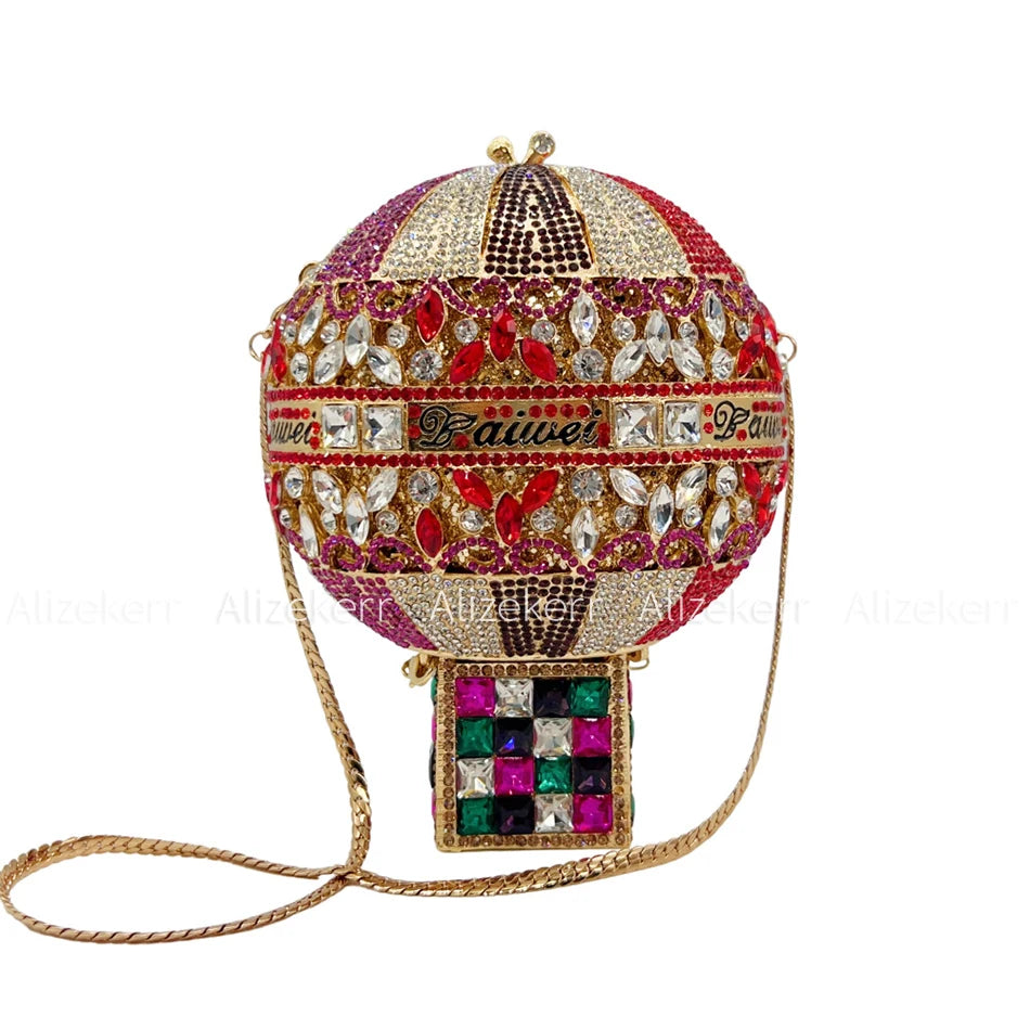 Balloon Shaped Crystal Evening Bags Women Luxury Classy Unique Clutch Purse