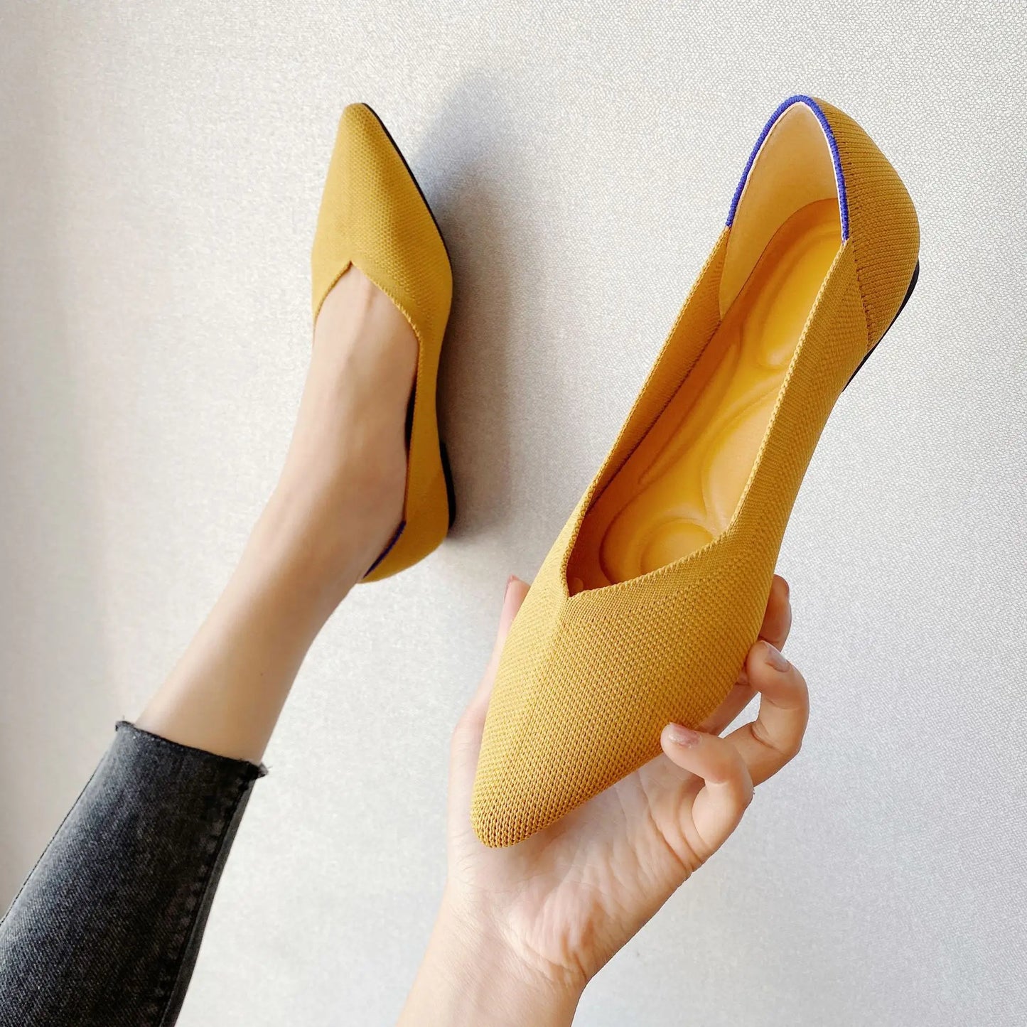 Women's leisure flat shoes pointed knitting elastic comfortable shoes