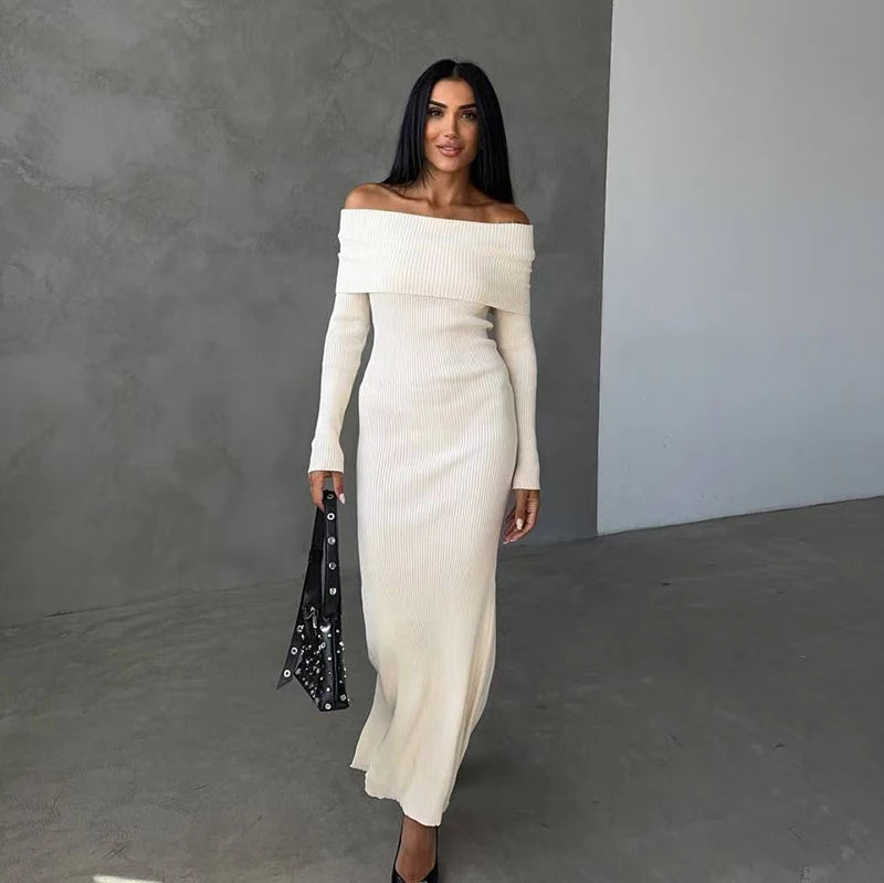 Color Matching Striped Elastic Knitted Maxi Dress