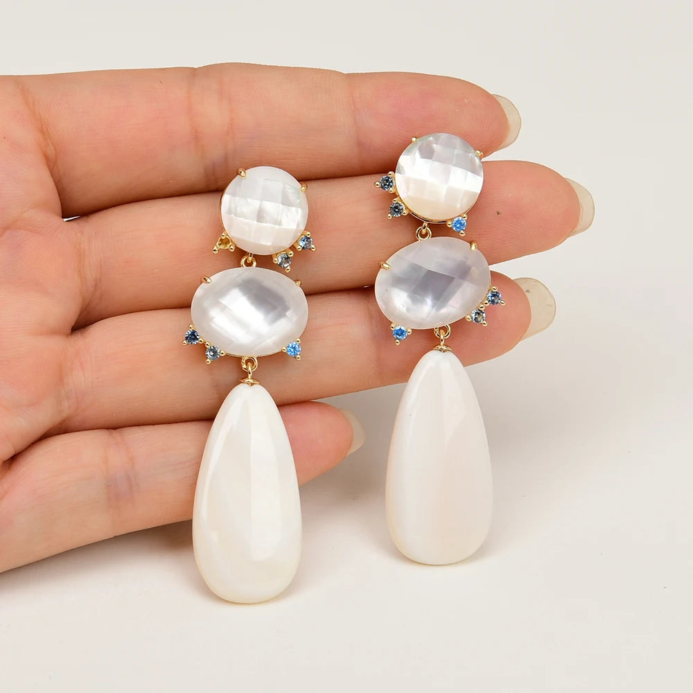 Natural White Sea Shell Pearl Stud Earrings Dangle Earring Handmade Gift Earring For Women