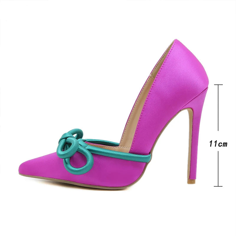 Women Silk Butterfly Knot Sexy Pointed Pump Heels Party Wedding Shoes