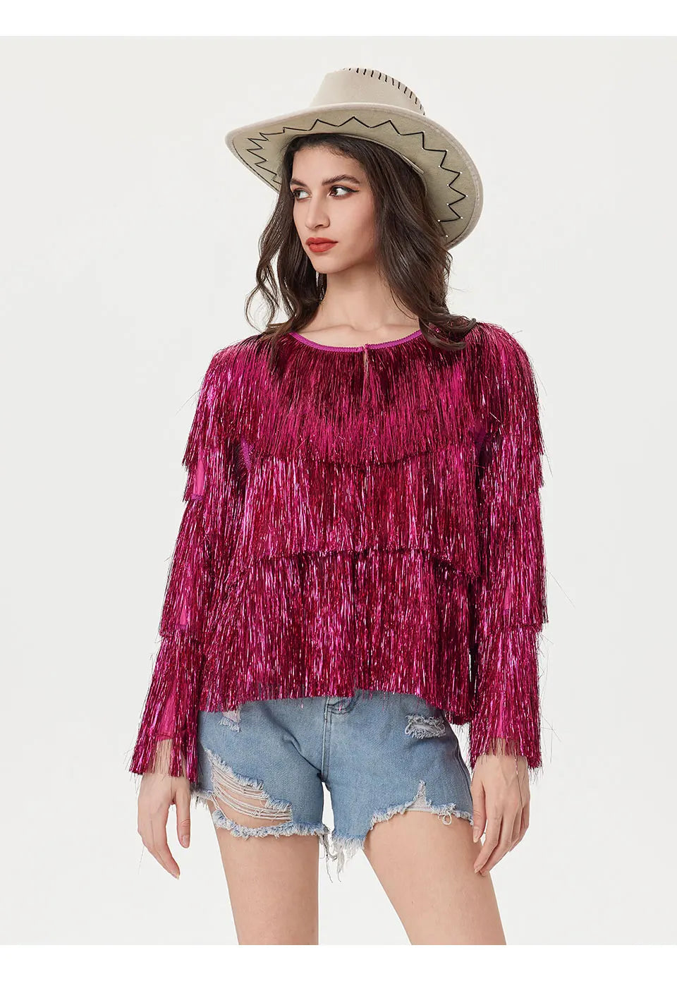 Tinsel Women Coat Temperament Club Coat Long Sleeve Trendy Fashion Sequins Tassel Jacket