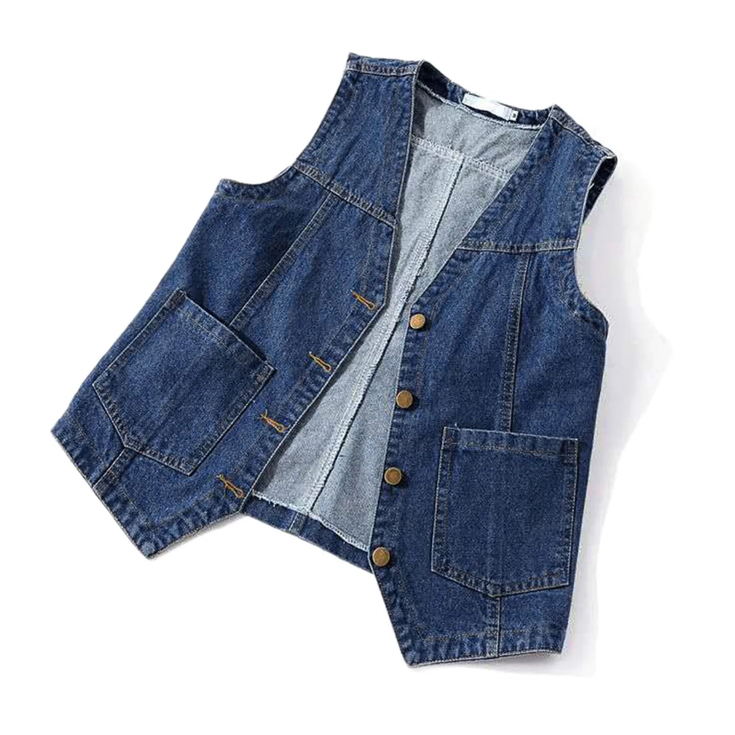 Woman Sleeveless Denim Vest V Neck Button Down Jacket V Neck Button Loose Ladies Vest