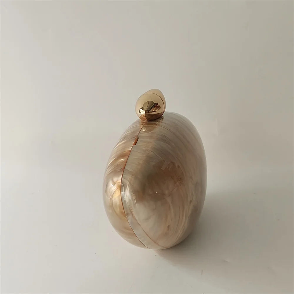Shell Brand Pearl Brown Marble Acrylic Box Clutches Evening Bag Bridal Hand Bag