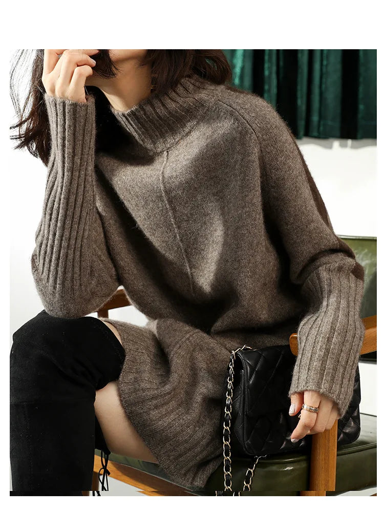 Turtleneck Knitted Sweater Women Pullovers Thick Jumpers Wool Knit Crochet Y2k Sweater