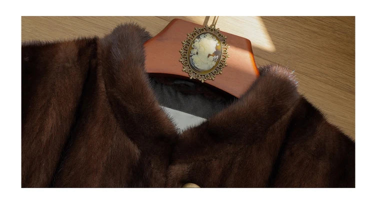 Brown Thick Warm Soft Faux Mink Fur Coat Women Puff Sleeve Stand Collar Fluffy Jacket