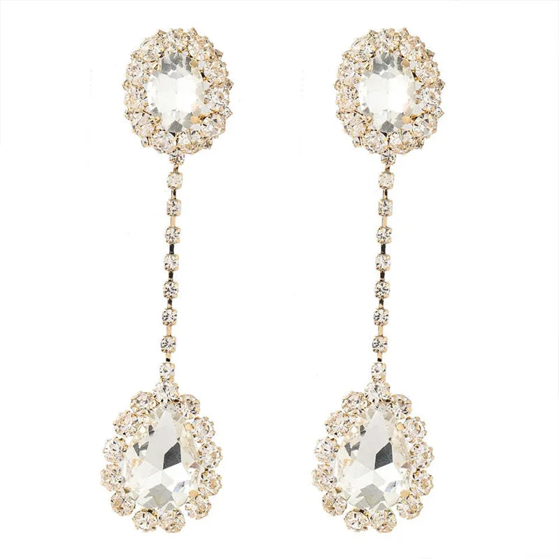 Luxurious Shiny Rhinestone Long Oval Earrings for Women