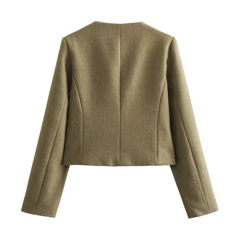 Cropped Tweed Jacket Woman Coat Button Long Sleeve Elegant Jackets For Women Short Coats Outwears