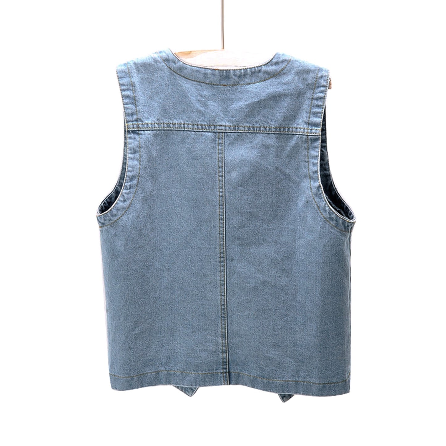 Woman Sleeveless Denim Vest V Neck Button Down Jacket V Neck Button Loose Ladies Vest