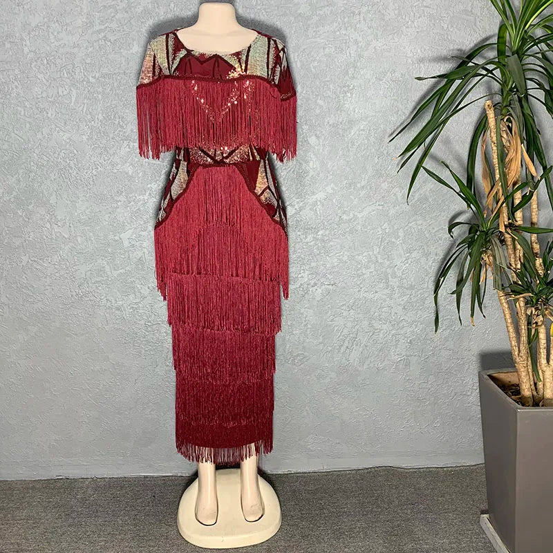 Women Sexy Fringed Embellished Bodycon Celebrity Evening Dress