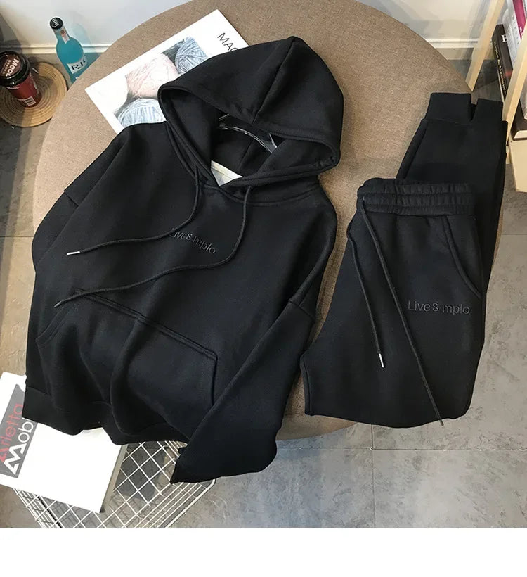 Women's Hooded Tracksuit Two Pieces Set Pants Suit Drawstring Trousers
