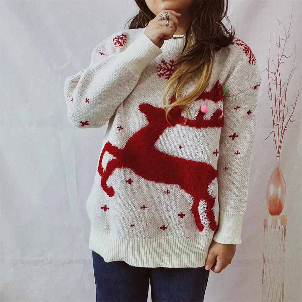 Jacquard Ball Christmas Sweater Pullover Round Neck Sweater