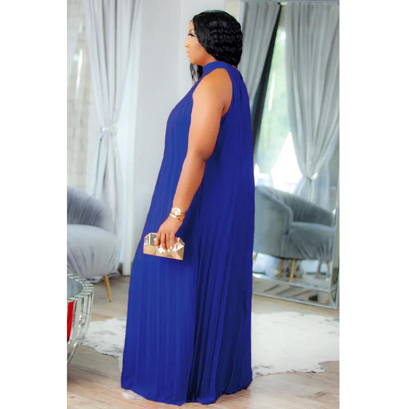 Plus Size Women Maxi Dress sleeveless Halter Hollow Out Maxi Dress