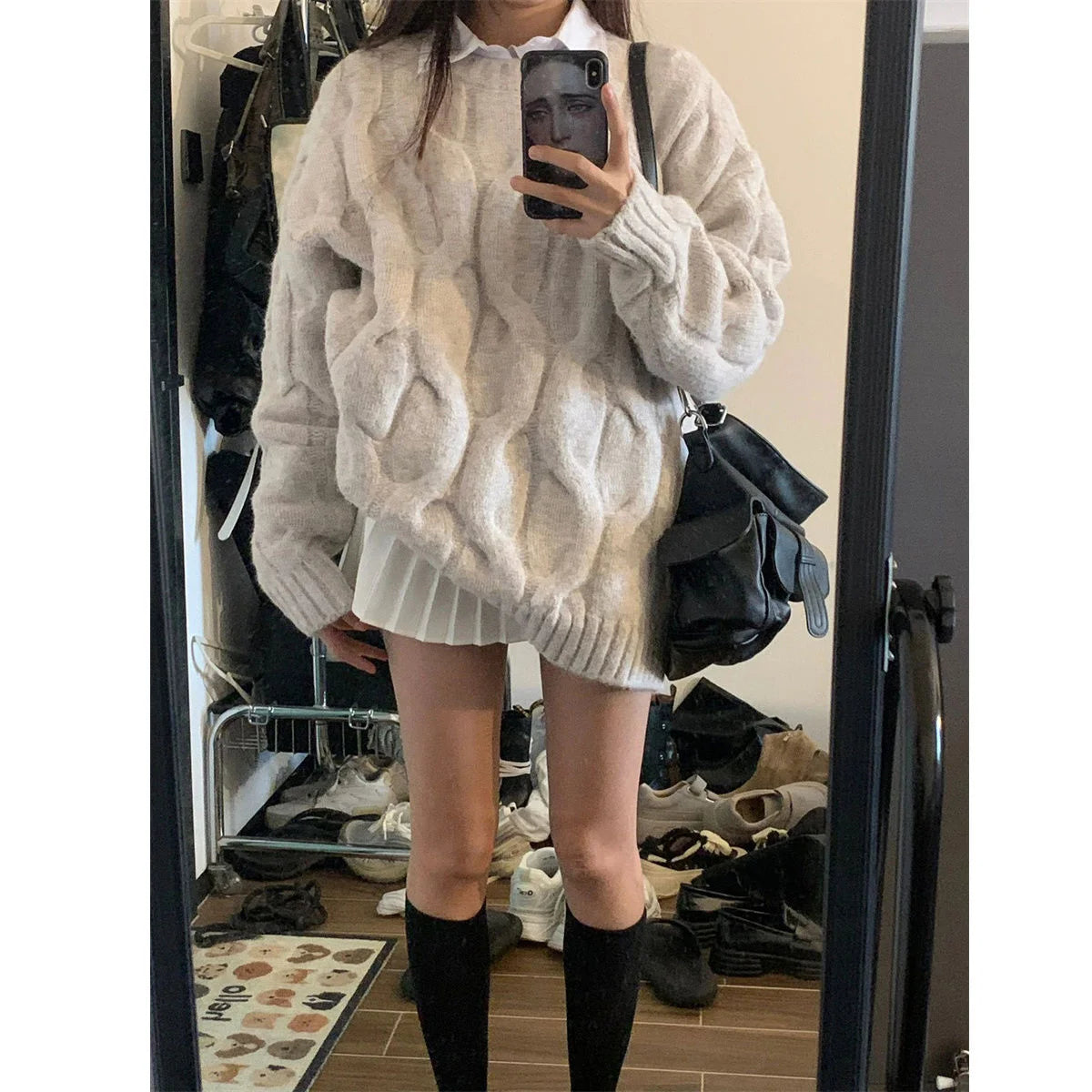 Deeptown Vintage Twist Women Sweater Harajuku Korean Knitted Pullovers