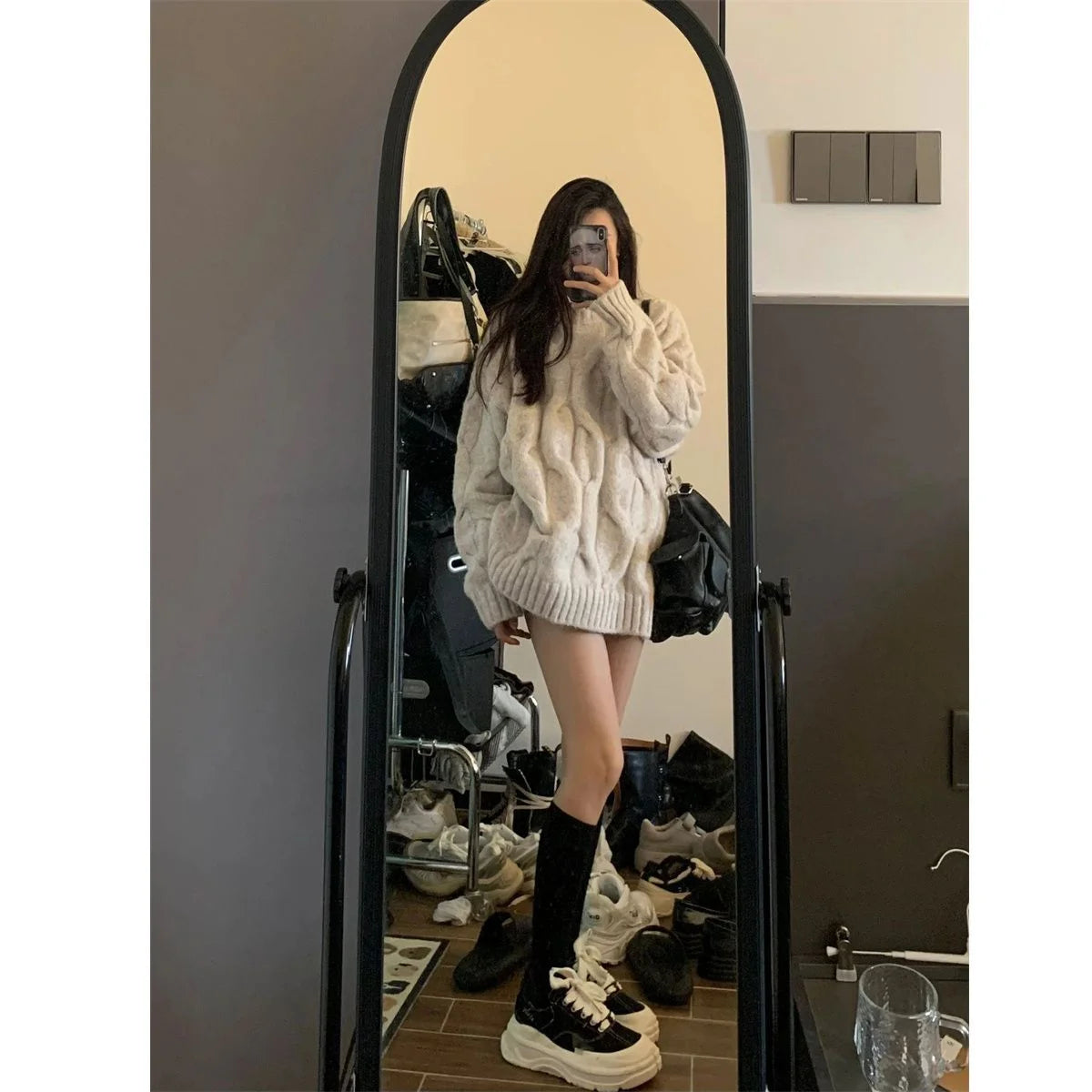 Deeptown Vintage Twist Women Sweater Harajuku Korean Knitted Pullovers