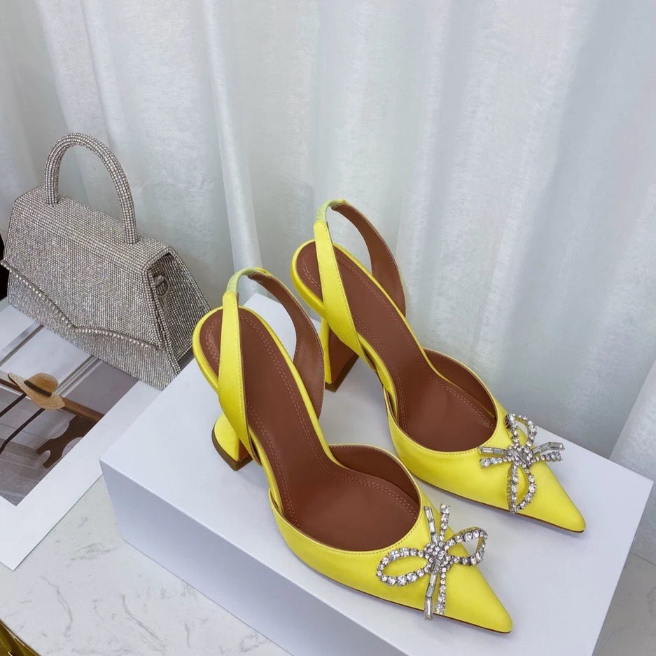 Women's High Heels Rhinestone Bow Pointy Glasses with Stilettos and Sandals Women.