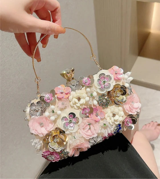 Women Multicolored Flower Evening Clutch Floral Bag