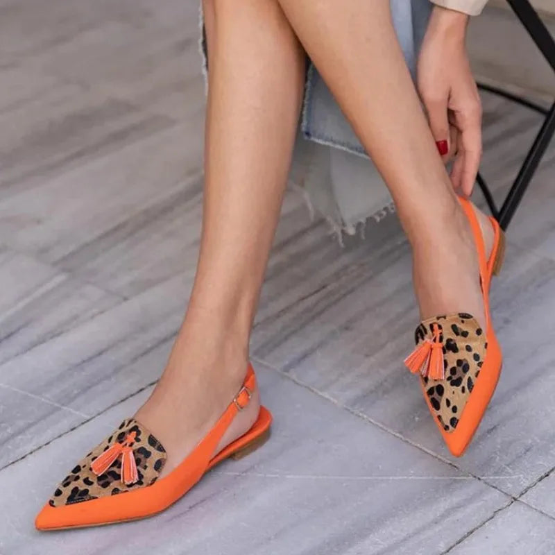Color Block Women's Flat Shoes Pointed Tassel Low Heel Back Air Sandals