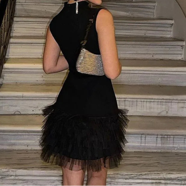 Black Mini Dress Sleeveless Mesh Patchwork Mini Evening Prom Dress Bodycon