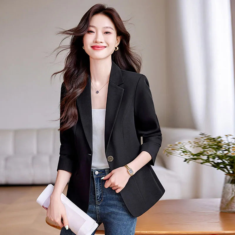 Women Office Blazer Casual Single Button Long Sleeve Office Coat