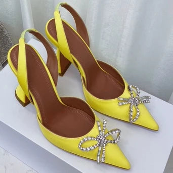 Women's High Heels Rhinestone Bow Pointy Glasses with Stilettos and Sandals Women.