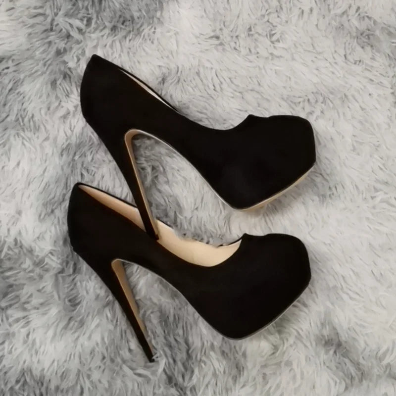 Women Pumps Stilettos Sexy 14cm Super High Heels Female Round Toes Platform Thin Heels
