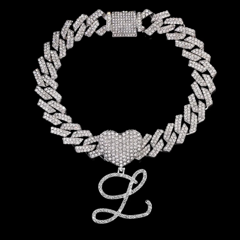 A-Z Cursive Initial Letter Cuban Anklets Bracelet For Women 14mm Iced