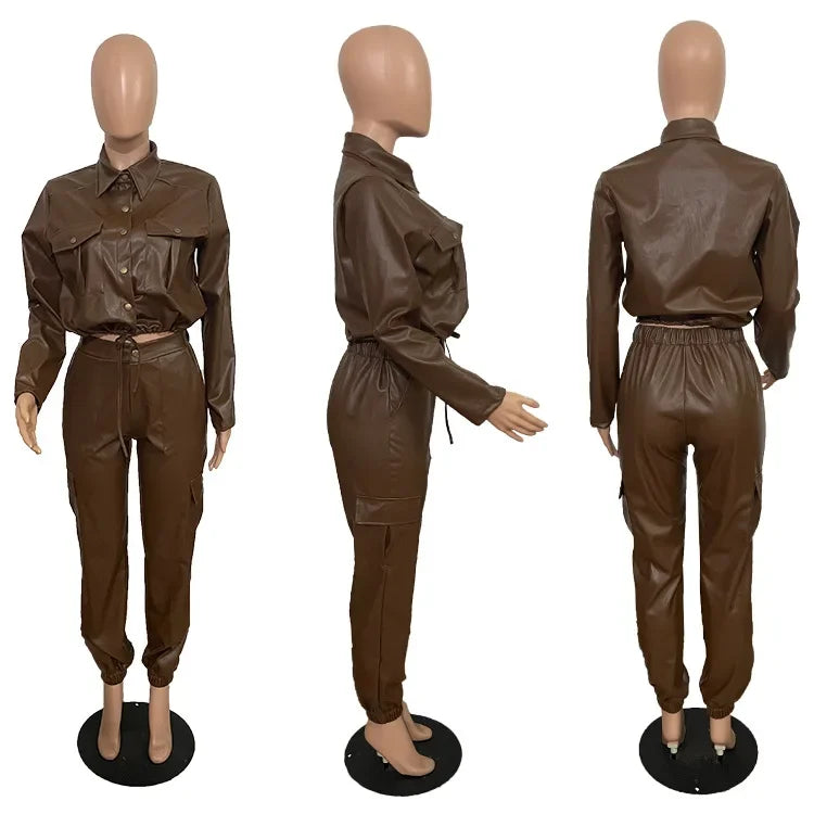 Pants Sets Two Piece Long Sleeve Cardigan Hidden Breasted Solid Zipper Fly Pencil Pants Slim Fit