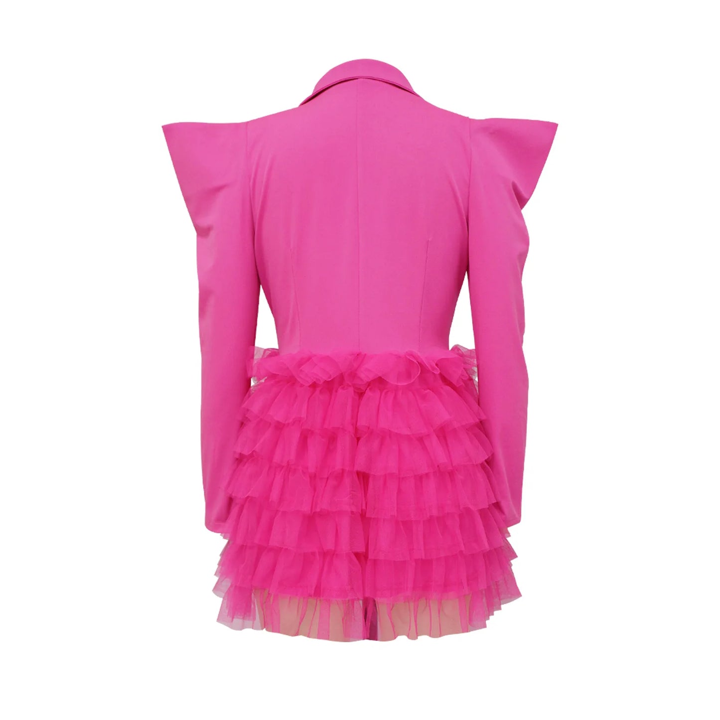Mesh Paneling Solid Right Shoulders Long Sleeves Cake Dress For Women
