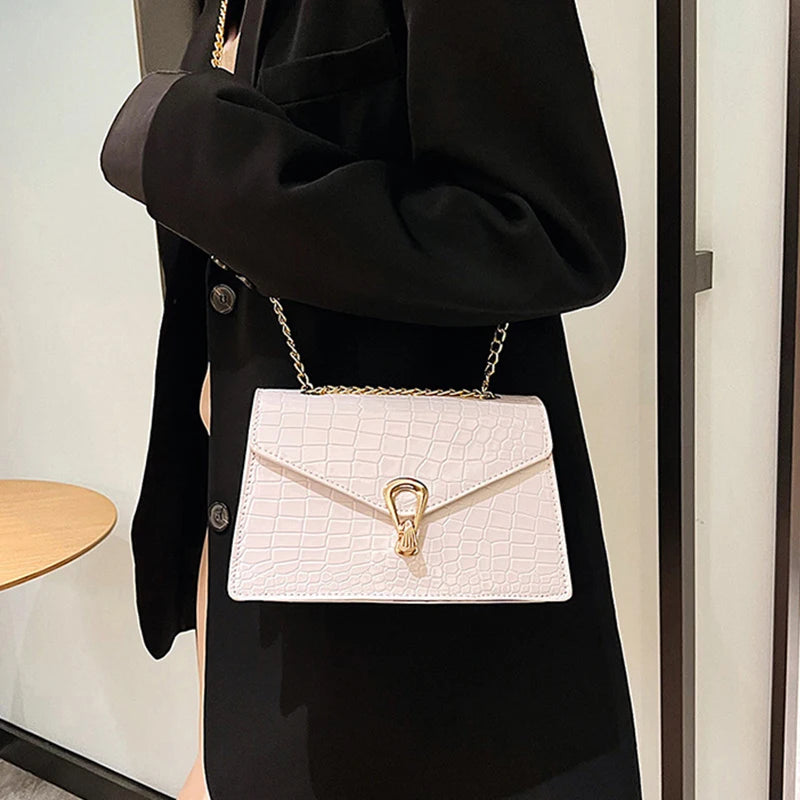 Crocodile Pattern Shoulder Bags For Women Chains Square Bag Crossbody Handbag
