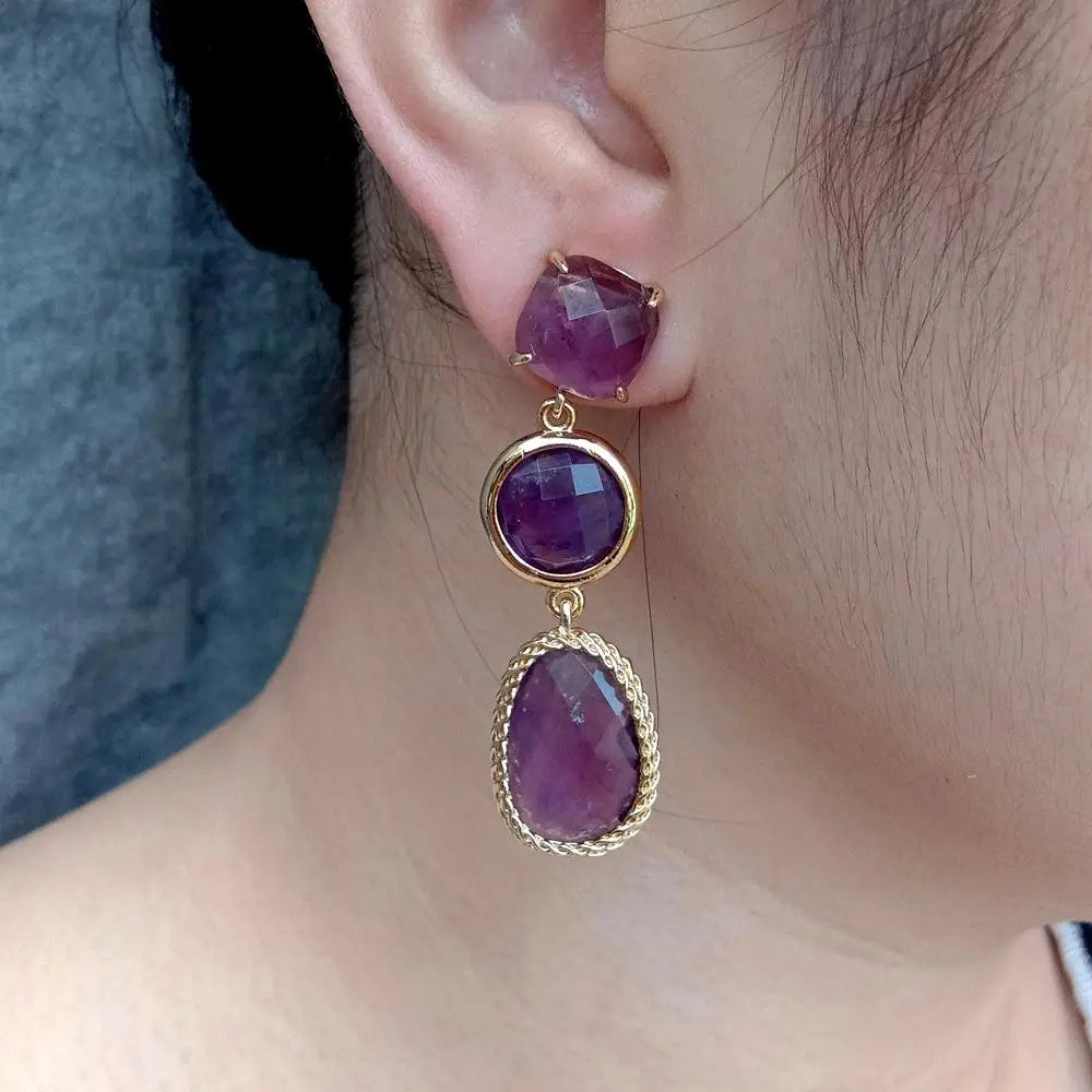Natural Purple Amethyst Drop Women Dangle Earrings Stud Earring Holiday Wedding Jewelry Gifts