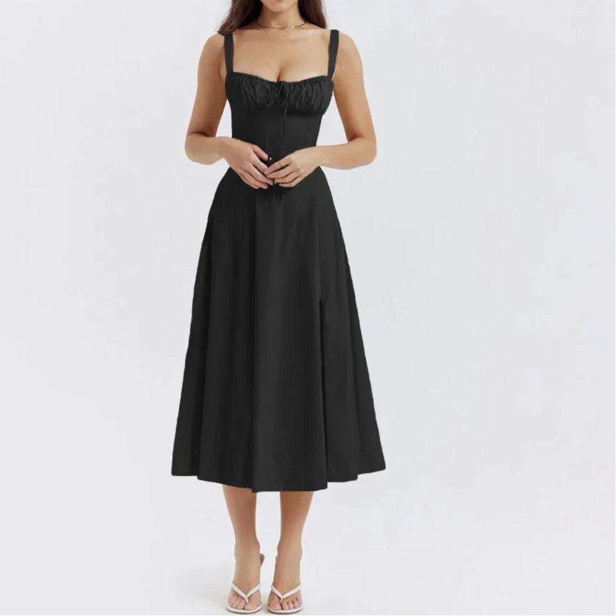 Elegant A Line Midi Dress Sexy Spaghetti Strap Lace Up Red Holiday Party Dresses Summer Dresses