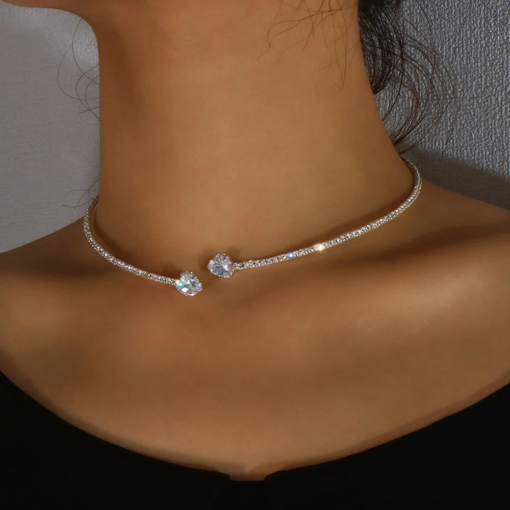 Vintage Open Rhinestones Collar Water Droplets Pendant Necklace