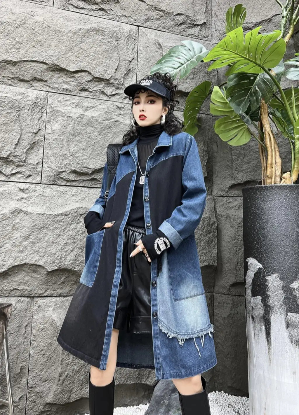 Oversized Denim Autumn Midi Trench Coat for Women