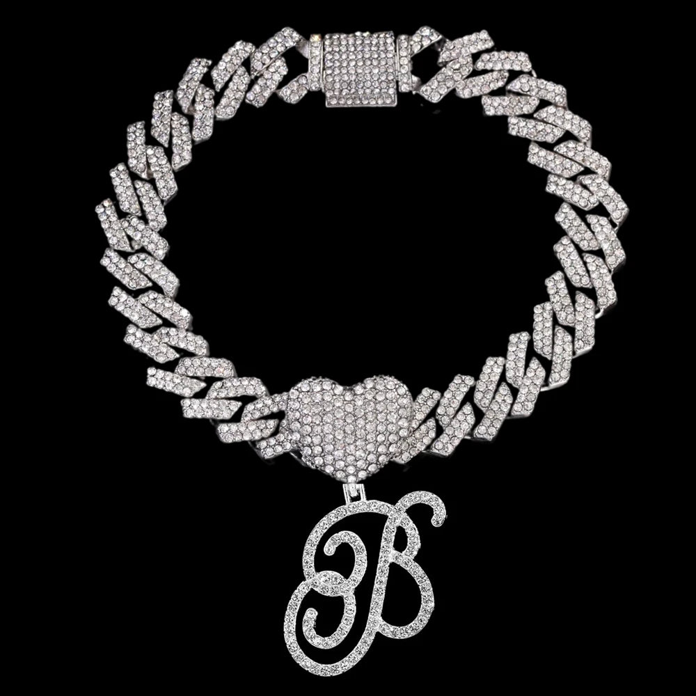 A-Z Cursive Initial Letter Cuban Anklets Bracelet For Women 14mm Iced